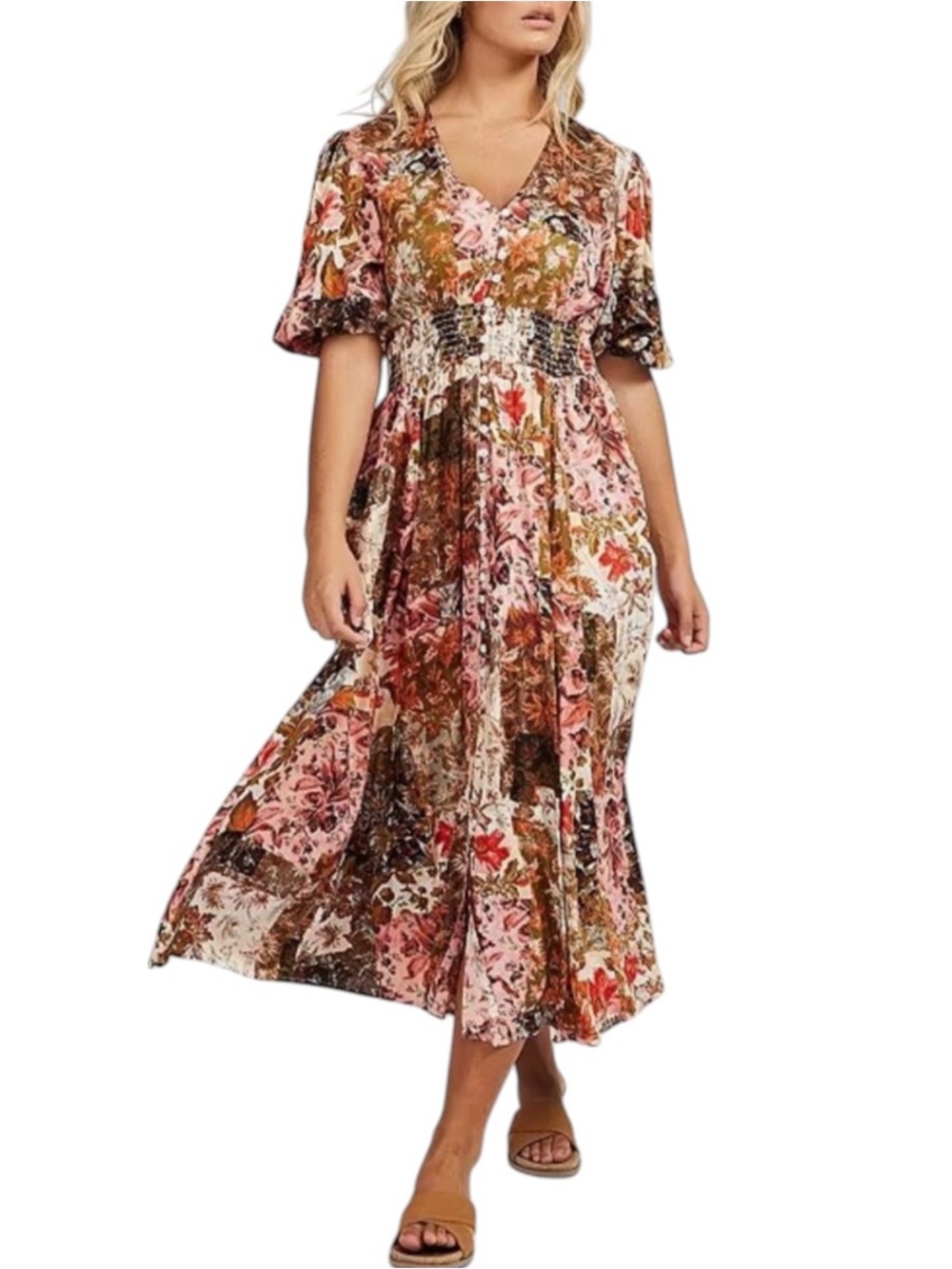 Talisman Halo Enchanted Floral Patchwork Midi Dress